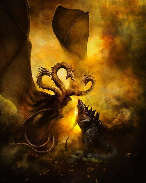 Godzilla vs. King Ghidorah Original Art print by Scott Harben ...