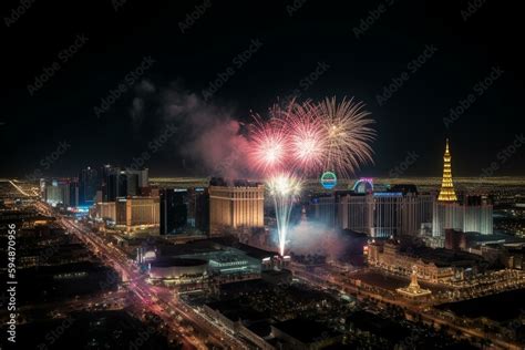 Fireworks over the Las Vegas Strip. Generative AI Stock Illustration ...