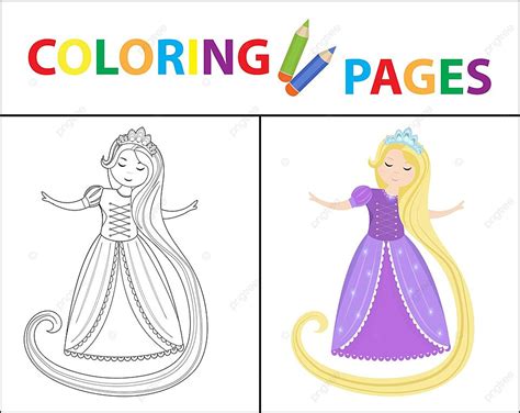 Rapunzel Princess Coloring Page For Children Sketch Outline And Color ...