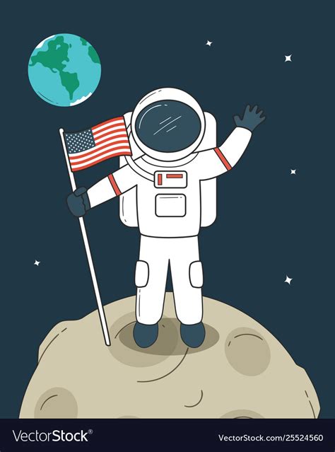 Astronaut with flag on moon Royalty Free Vector Image