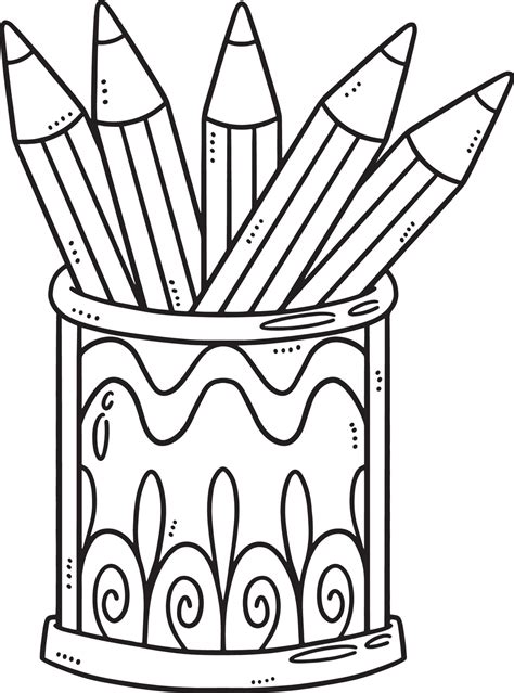 Pencils in Cup Isolated Coloring Page for Kids 21501584 Vector Art at ...