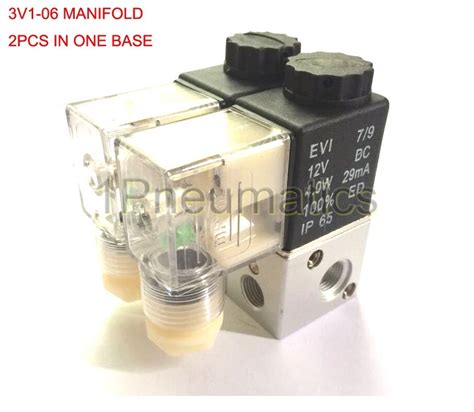 Free Shipping 2pcs IN a Manifold 3 way Pneumatic Aluminium Solenoid Valve 3V1 06 1/8'' DC12V ...