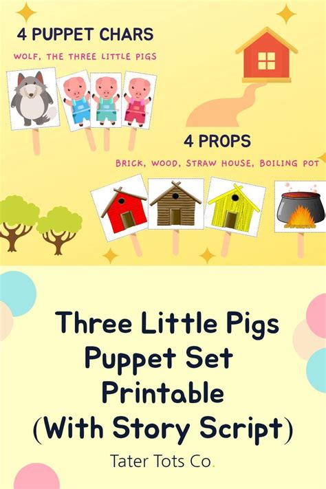 Free printable three little pigs story puppet set with script – Artofit