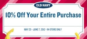 10% off Old Navy Purchase Printable Coupon (Tank Tops for $1.80 ...