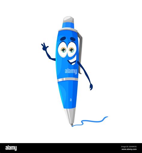 Cartoon cute funny school pen character. School or office stationery isolated vector happy ...