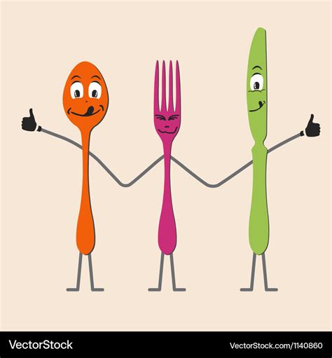 Spoon knife and fork cartoon Royalty Free Vector Image