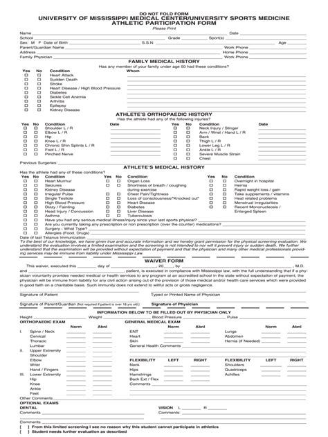 Mississippi Athletic Pre Participation Form - Fill Online, Printable, Fillable, Blank | pdfFiller