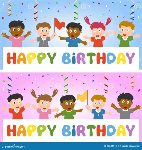 Birthday Banner With Kids Royalty Free Stock Photography - Image: 25601917