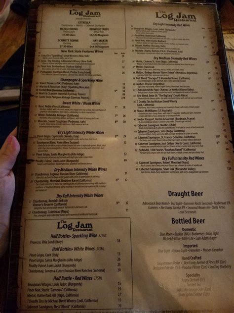 Menu at The Log Jam Restaurant, Queensbury