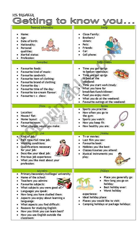 ICEBREAKER FOR YOUNG LEARNERS AND ADULTS - ESL worksheet by greenwood