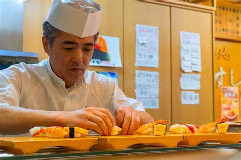 Japanese Sushi Chef Prepares Dishes of Traditional Sushi Editorial ...