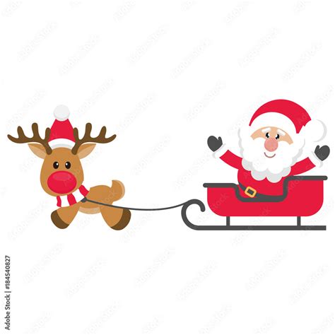 cartoon christmas deer vector with sleigh and santa claus Stock Vector | Adobe Stock