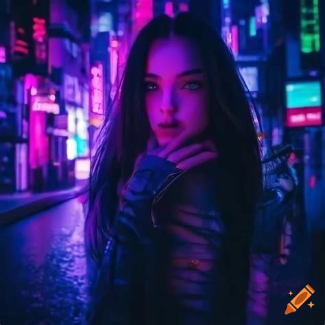Girl with long hair cyberpunk night city wallpaper