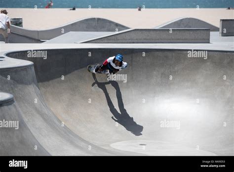 Young skateboarder at the skatepark on world famous Venice Beach ...