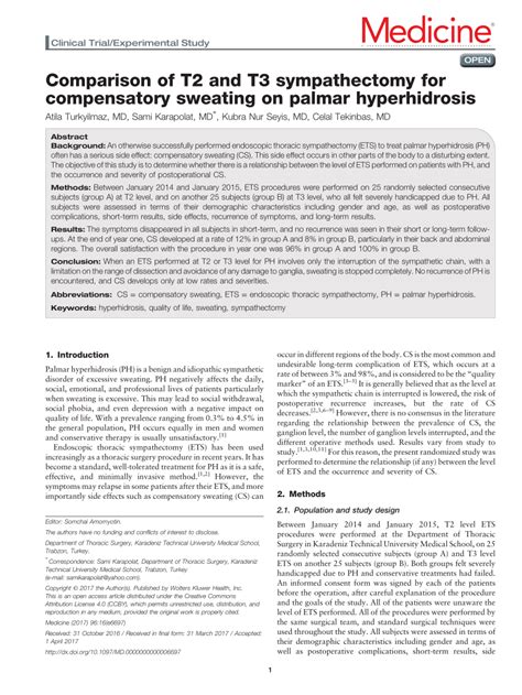 (PDF) Comparison of T2 and T3 sympathectomy for compensatory sweating ...