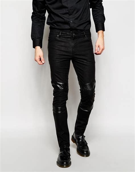 Lyst - Asos Super Skinny Jeans In Leather Look in Black for Men