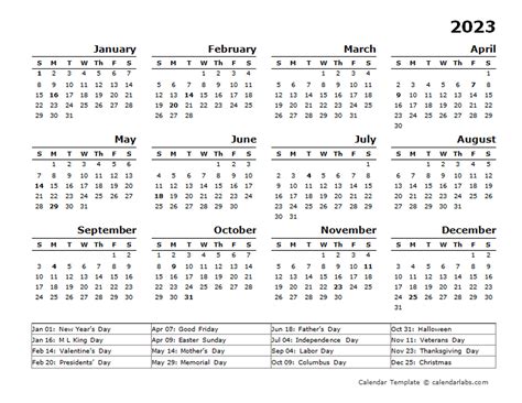 2023 Annual Calendar