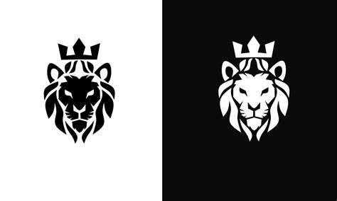 modèle logo tête visage lion utilisé couronne couleur blanche et noire ...