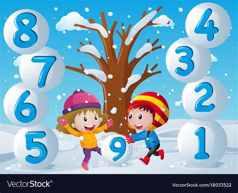 Winter background with kids and numbers Royalty Free Vector