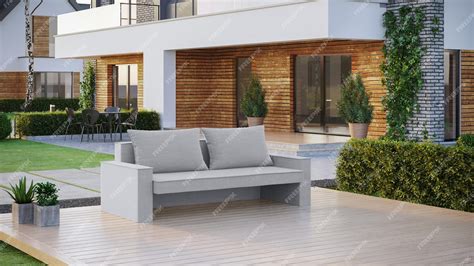 Premium AI Image | Modern outdoor lounge with a two seater sofa with ...