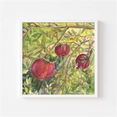 Pomegranate Tree, Watercolor Painting for Print, Digital File Only ...