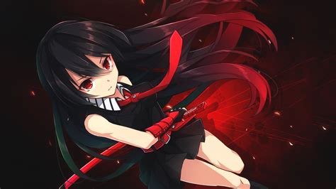 Wallpaper : long hair, anime girls, weapon, red eyes, sword, Akame ga ...