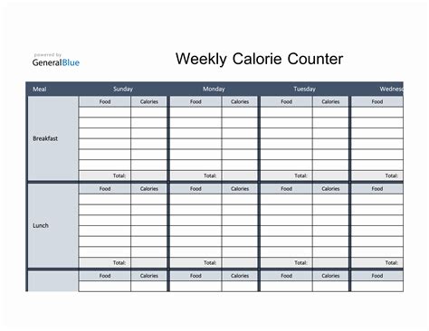 Free Excel Calorie Tracker Templates