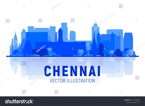 Chennai India Skyline Silhouette Panorama White Stock Vector (Royalty ...