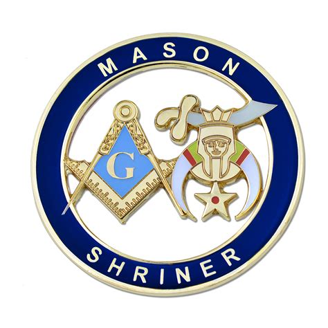 Mason Shriner Masonic Auto Emblem - [Blue & Gold][3'' Diamet