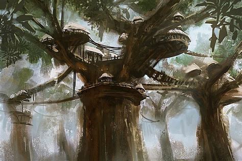 ArtStation - Treetop village, Benjamin Giletti | Fantasy treehouse, Fantasy landscape, Fantasy ...