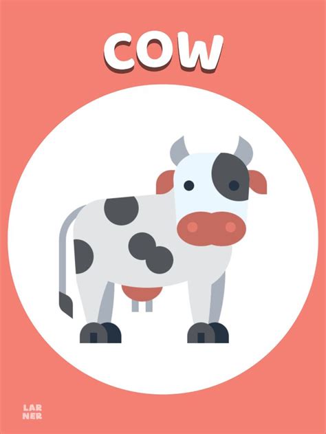 Farm Animal Flashcards Cow + FREE printable Larner | Animales en ingles, Tarjeta del flash ...