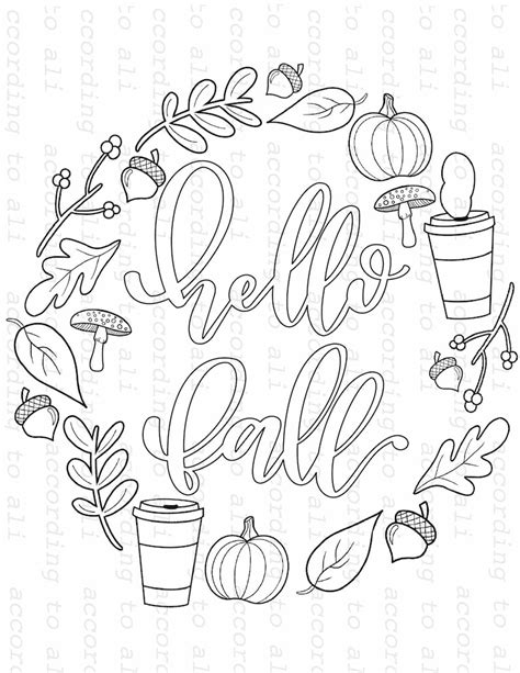 Hello fall Coloring Page Digital Download | Etsy