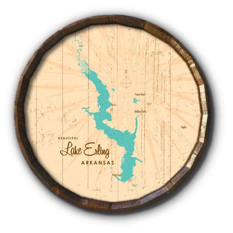 Lake Erling Arkansas, Rustic Barrel End Map Art – Lakebound