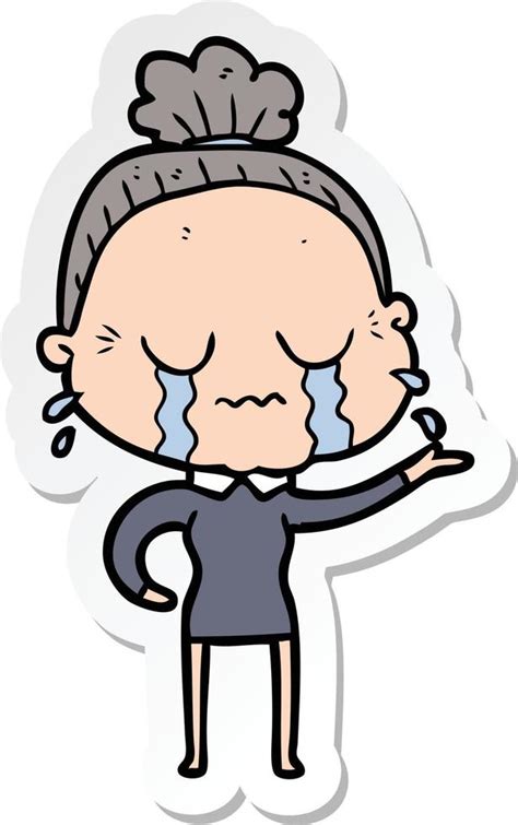 sticker of a cartoon crying old lady 11283295 Vector Art at Vecteezy