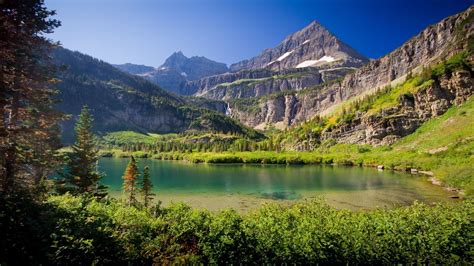 Download wallpaper 1920x1080 mountains, lake, grass, sky, summer full ...