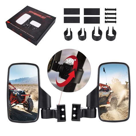 Buy Affordura UTV Mirrors Side View 360° Rotate UTV Side Mirrors for 1.65 to 2 inch Roll Bar ...