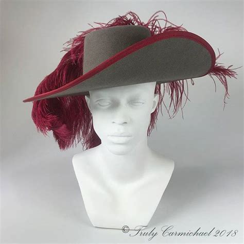 Cavalier Hat #4 – 22 3/4″ Felt Hat, Wool Felt, Plumed, Spanish Fashion, Velvet Trim, Claret, Hat ...