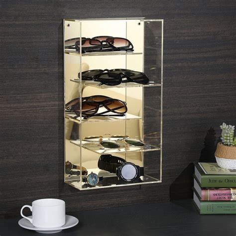 Acrylic Wall Mounted Sunglasses Holder Organizer with Split-Level Desi ...