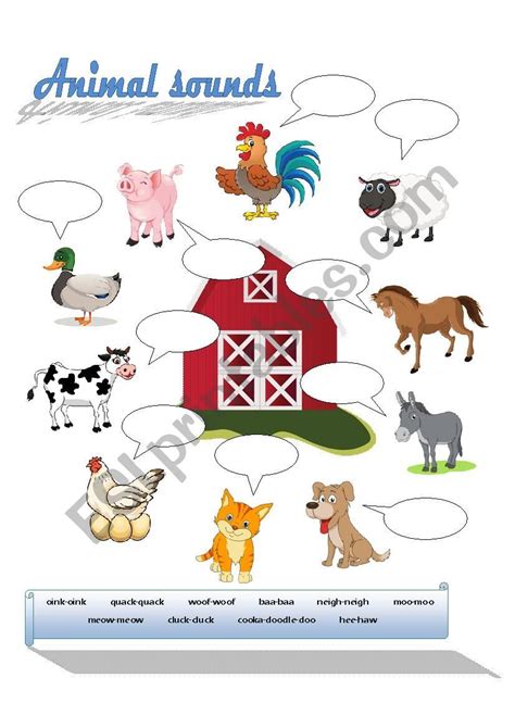 Farm Animals Sounds - ESL worksheet by cachua_lively | Animal sounds, Animal worksheets, Animals