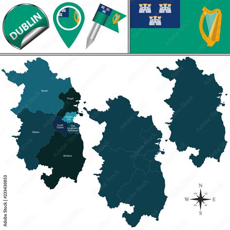 Map of Dublin with counties Stock Vector | Adobe Stock