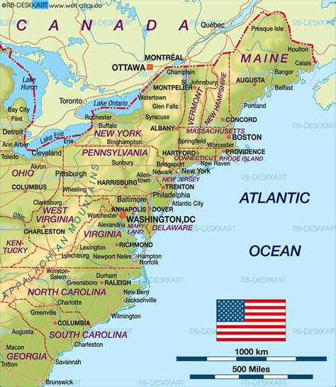 Map of East Coast USA (United States) - Map in the Atlas of the World ...