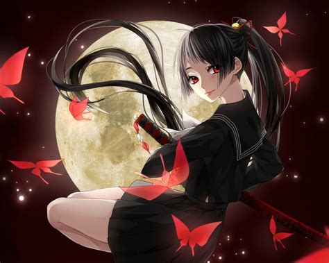 Red Butterfly, pretty cg, bonito, sweet, nice, moon, butterfly, blade, anime, HD wallpaper | Peakpx