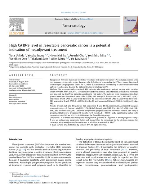 (PDF) High CA19-9 level in resectable pancreatic cancer is a potential ...