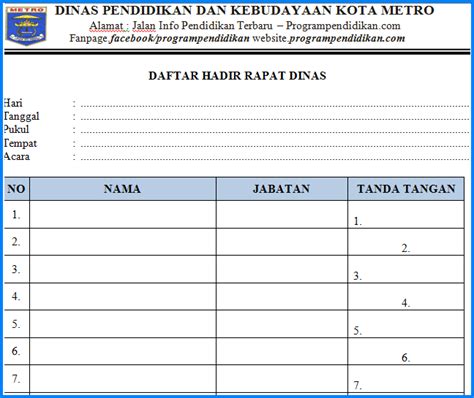 Contoh Daftar Hadir Rapat Dinas - IMAGESEE