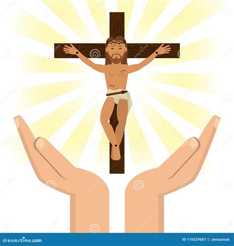 Manos Con El Jesucristo Crucificado Ilustración del Vector - Ilustración de catolicismo ...