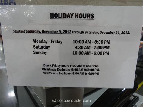 Costco 2013 Holiday Hours 11/09/13 – 12/21/13