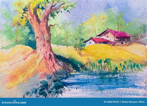 Watercolor Painting of Rural Indian Village Stock Illustration - Illustration of colour, indian ...