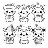 Baby Animal Christmas Coloring Page Bear Cartoon  sketch template