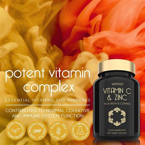 Vitamin C and Zinc Tablets - 1000mg Vitamin C with Zinc, Iron, Copper - 120 Capsules - High ...