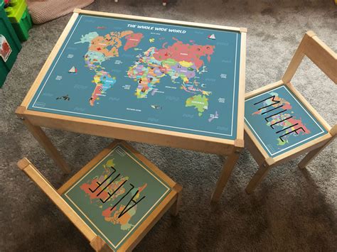 Personalised Children's Ikea LATT Wooden Table and 2 Chairs Printed UK Map with Landmarks ...